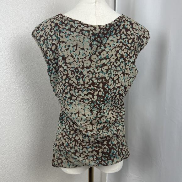 VTG Babydoll Ruched Top Womens Large Brown Abstract Blue Boho Artsy Y2K Grunge - Picture 5 of 9